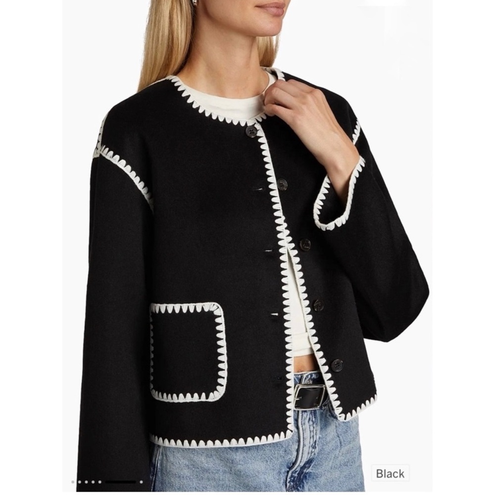 Rails Melanie Crewneck Whipstitch Wool Blend Cardigan Jacket in Black NEW - Picture 6 of 10